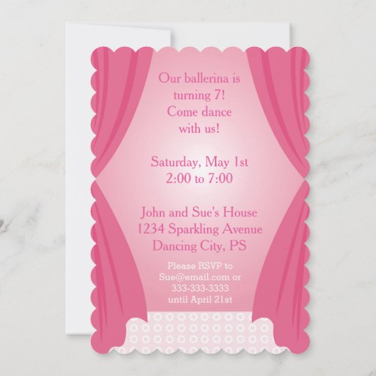  uitnodiging voor verjaardagsfeest van Ballerina (Achterkant)