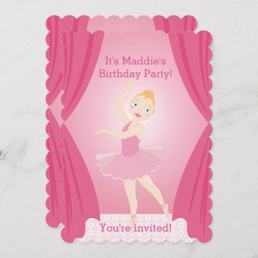 uitnodiging voor verjaardagsfeest van Ballerina (Voorkant / Achterkant)