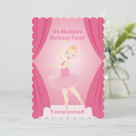  uitnodiging voor verjaardagsfeest van Ballerina (Staand voorkant)