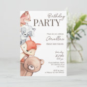 Uitnodiging voor verjaardagsfeest van bosdieren (Staand voorkant)