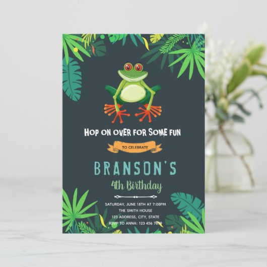 Uitnodiging voor verjaardagsfeest van boskikker (Staand voorkant)