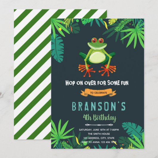 Uitnodiging voor verjaardagsfeest van boskikker (Voorkant / Achterkant)