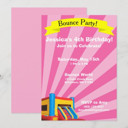 Uitnodiging voor verjaardagsfeest van Bounce (Voorkant / Achterkant)
