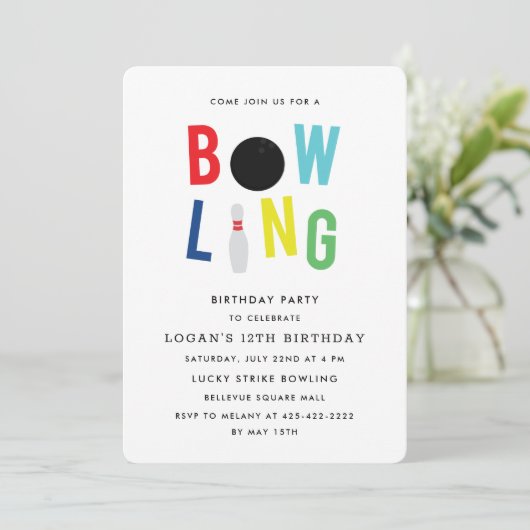 Uitnodiging voor verjaardagsfeest van Bowling Fun (Staand voorkant)