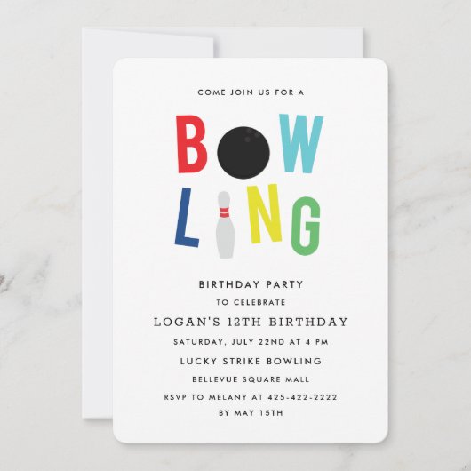 Uitnodiging voor verjaardagsfeest van Bowling Fun  (Voorkant)