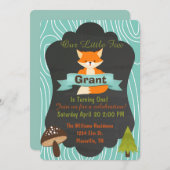 Uitnodiging voor verjaardagsfeest van Cute Fox Woo (Voorkant / Achterkant)