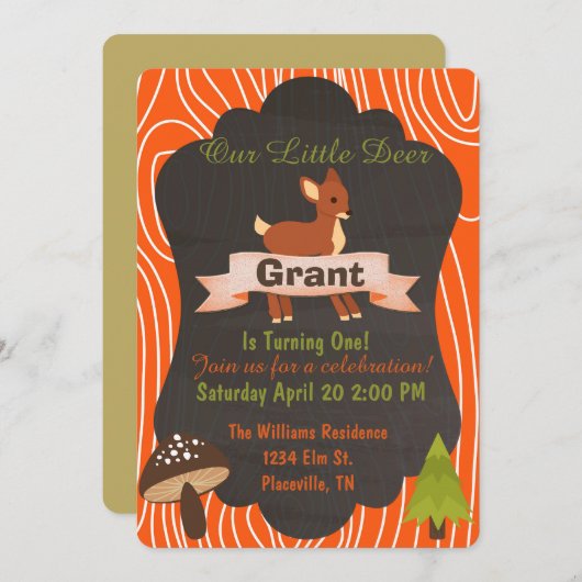 Uitnodiging voor verjaardagsfeest van Cute hert Wo (Voorkant / Achterkant)