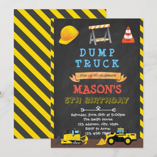 Uitnodiging voor verjaardagsfeest van de vuilniswa (Voorkant / Achterkant)