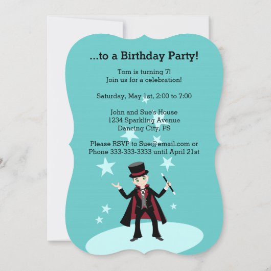 Uitnodiging voor verjaardagsfeest van een magiër (Achterkant)