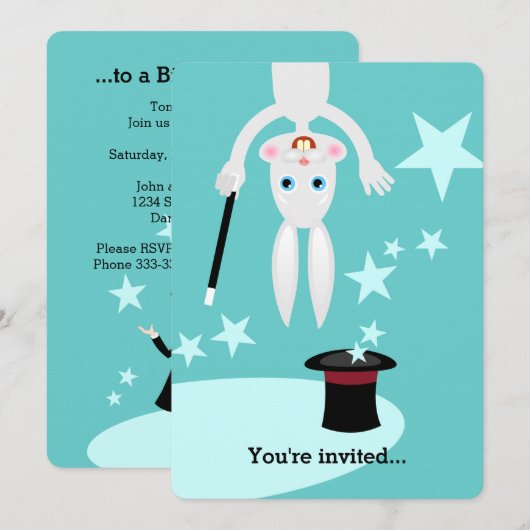 Uitnodiging voor verjaardagsfeest van een magiër (Voorkant / Achterkant)