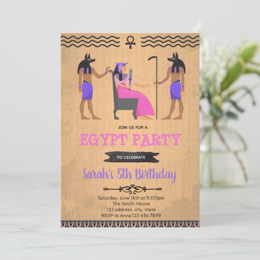 Uitnodiging voor verjaardagsfeest van Egypte (Staand voorkant)