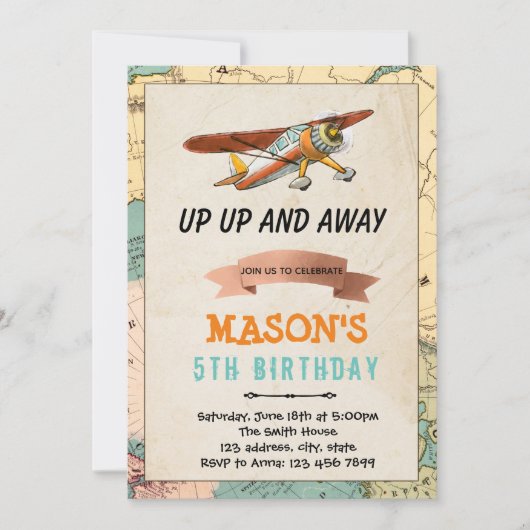 Uitnodiging voor verjaardagsfeest van het vliegtui (Voorkant)