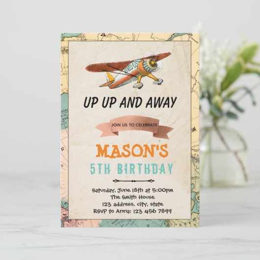 Uitnodiging voor verjaardagsfeest van het vliegtui (Staand voorkant)
