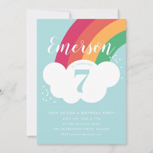 Uitnodiging voor verjaardagsfeest van regenboogwol (Voorkant)