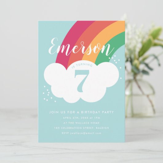 Uitnodiging voor verjaardagsfeest van regenboogwol (Staand voorkant)