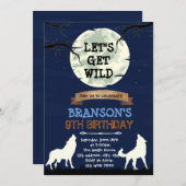 Uitnodiging voor verjaardagsfeest van wilde wolf (Voorkant / Achterkant)
