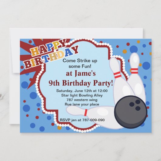 Uitnodiging voor verjaardagsfeest voor Bowling (Voorkant)