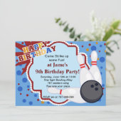 Uitnodiging voor verjaardagsfeest voor Bowling (Staand voorkant)