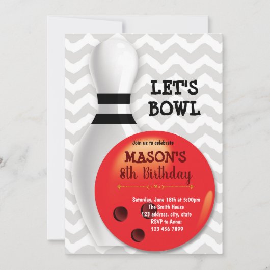 Uitnodiging voor verjaardagsfeest voor Bowling (Voorkant)