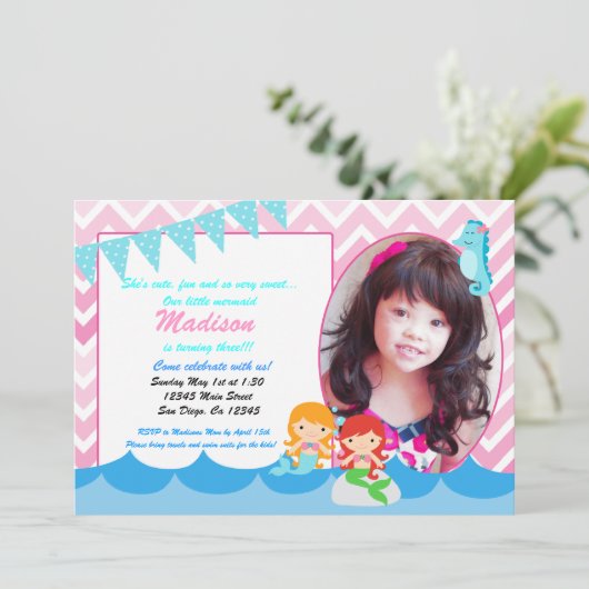 Uitnodiging voor verjaardagsfeest voor kleine Merm (Staand voorkant)