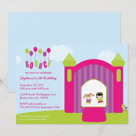 Uitnodiging voor verjaardagsfeest voor meisjes (Voorkant / Achterkant)