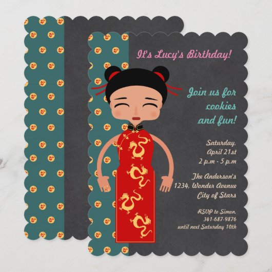 Uitnodiging voor verjaardagsfeest voor meisjes in (Voorkant / Achterkant)