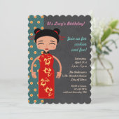 Uitnodiging voor verjaardagsfeest voor meisjes in  (Staand voorkant)