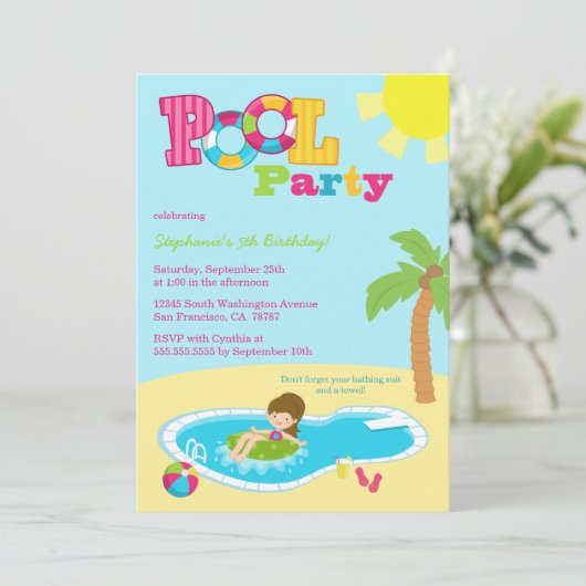 Uitnodiging voor verjaardagsfeest voor meisjes in (Staand voorkant)