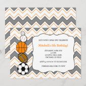 Uitnodiging voor verjaardagsfeest voor sportballen (Voorkant / Achterkant)