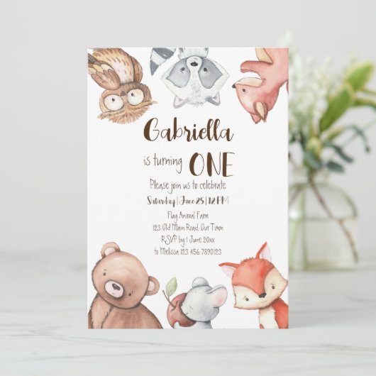 Uitnodiging voor verjaardagsfeestdag bos (Staand voorkant)