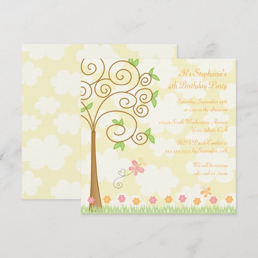 Uitnodiging voor verjaardagsfeestdag in de zoete v (Voorkant / Achterkant)