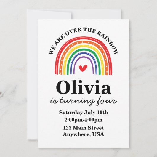 Uitnodiging voor verjaardagsfeestdag in Rainbow (Voorkant)