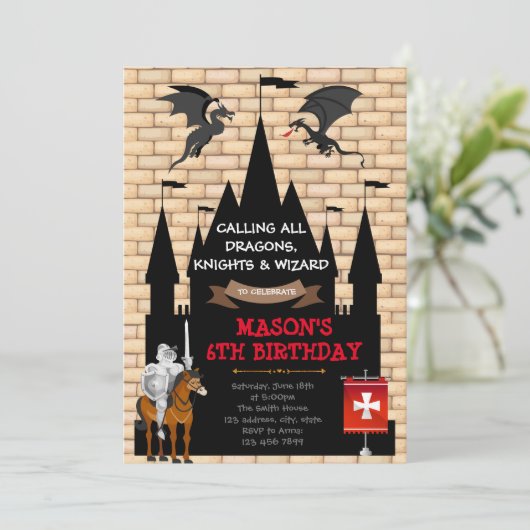 Uitnodiging voor verjaardagsfeestdag van Dragon (Staand voorkant)