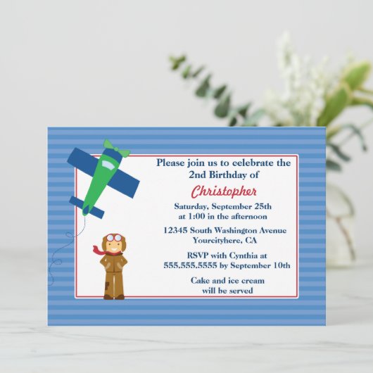 Uitnodiging voor verjaardagsfeestdag voor piloot v (Staand voorkant)