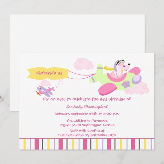 Uitnodiging voor verjaardagsfeestdag voor vliegend (Voorkant / Achterkant)