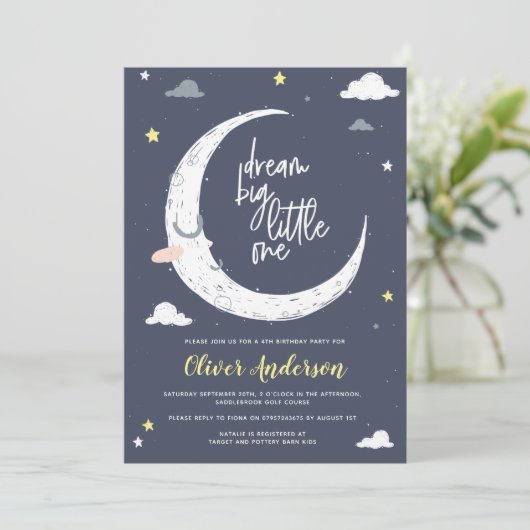 Uitnodiging voor verjaardagsfeestdagen, maan en st (Staand voorkant)