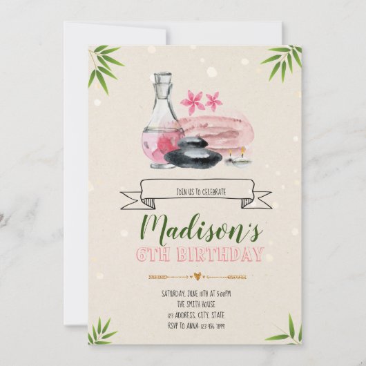 Uitnodiging voor verjaardagsfeestdagen op Spa-dag (Voorkant)