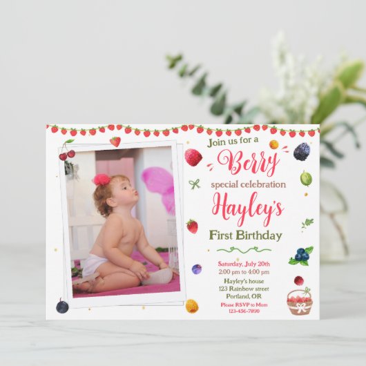 Uitnodiging voor verjaardagsfeestfoto's (Staand voorkant)