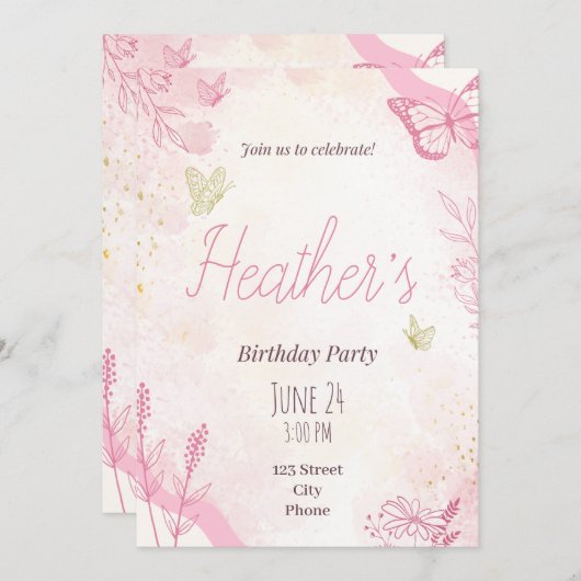 Uitnodiging voor verjaardagsfeestje - Aangepast -  (Voorkant / Achterkant)