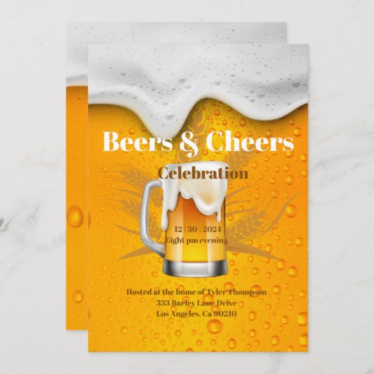 Uitnodiging voor verjaardagsfeestje 'Bier & Proost (Voorkant / Achterkant)