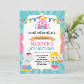 Uitnodiging voor verjaardagsfeestje bij Girl circu (Staand voorkant)