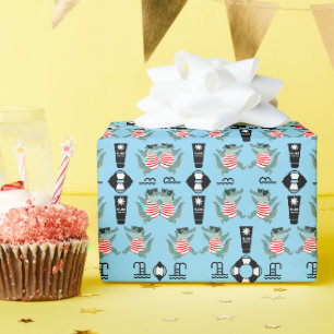 Uitnodiging voor verjaardagsfeestje bij zwembad vo cadeaupapier