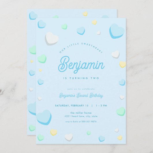 Uitnodiging voor verjaardagsfeestje Blue Boy Littl (Voorkant / Achterkant)