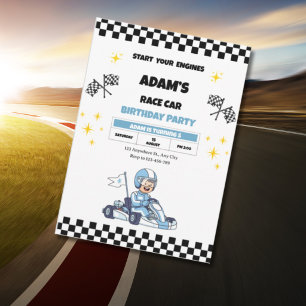 Uitnodiging voor verjaardagsfeestje Blue Go Kart K