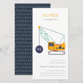 Uitnodiging voor verjaardagsfeestje bouwkraanwagen (Voorkant / Achterkant)