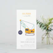 Uitnodiging voor verjaardagsfeestje bouwkraanwagen (Staand voorkant)