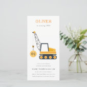 Uitnodiging voor verjaardagsfeestje bouwkraanwagen (Staand voorkant)