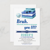 Uitnodiging voor verjaardagsfeestje BRUH Boys Blue (Voorkant / Achterkant)