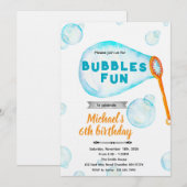 Uitnodiging voor verjaardagsfeestje Bubble boy (Voorkant / Achterkant)