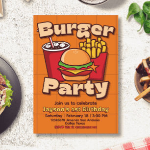 Uitnodiging voor verjaardagsfeestje Burger Party B